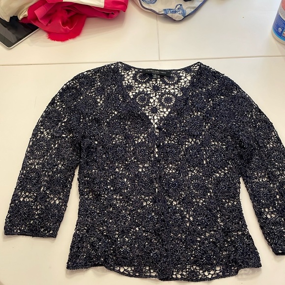 Vintage Carmen Marc Valvo navy blue crochet sweater size 8 - Picture 1 of 5
